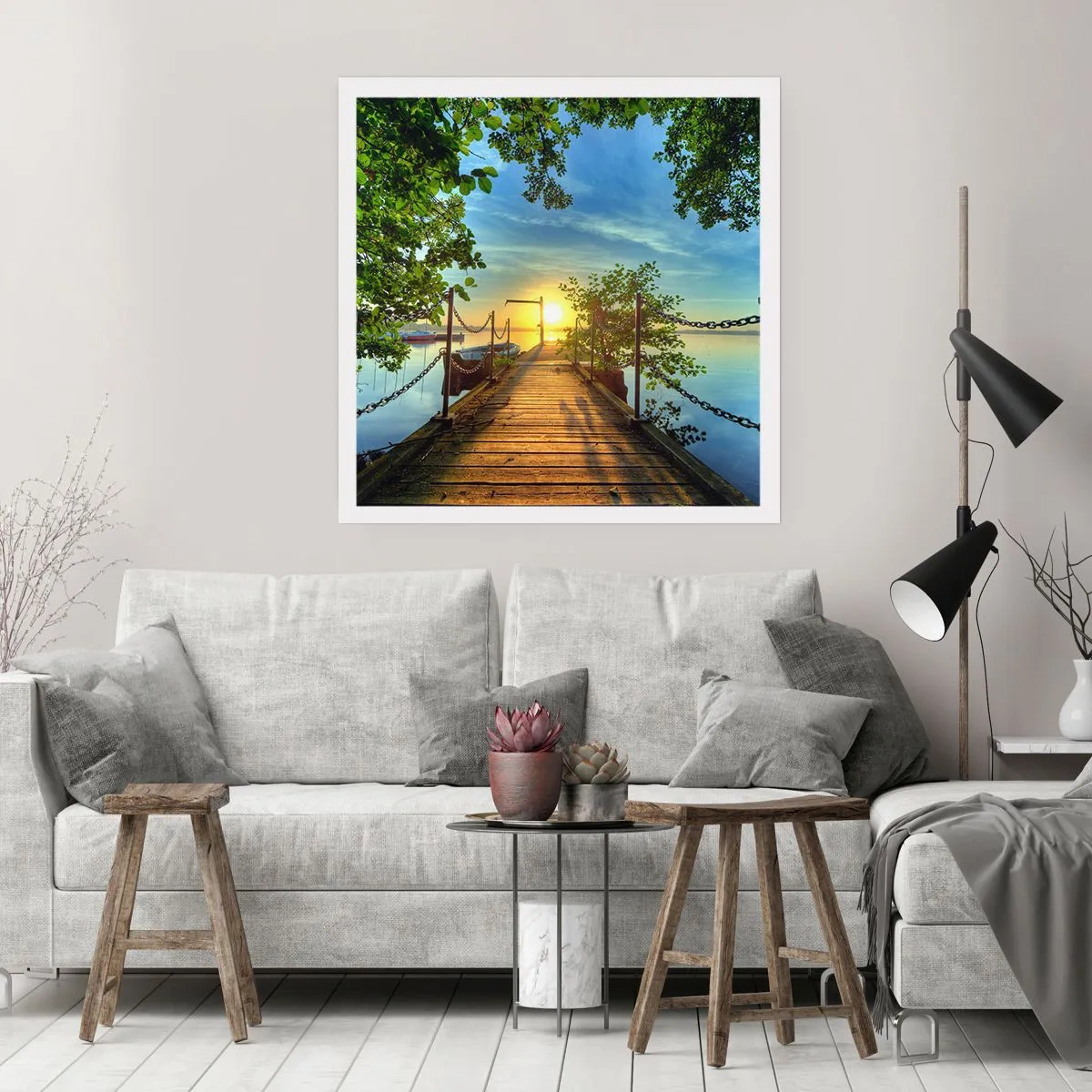 Poster - Zonsondergang boven het water - 30x30 cm