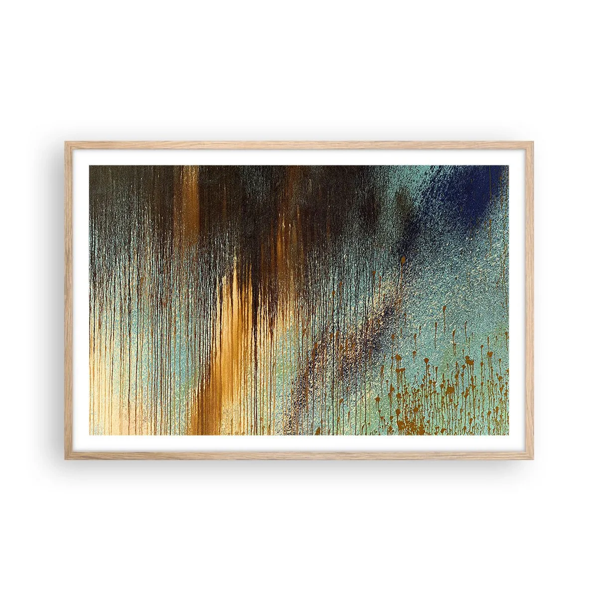 Een poster in een licht eiken lijst - Een niet toevallig kleurrijke compositie - 91x61 cm