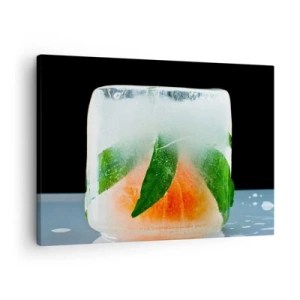 Schilderen op canvas - IJsblokje met sinaasappel en bladeren - 70x50cm - Fris en koel - Moderne wanddecoratie voor woonkamer en slaapkamer ARTTOR