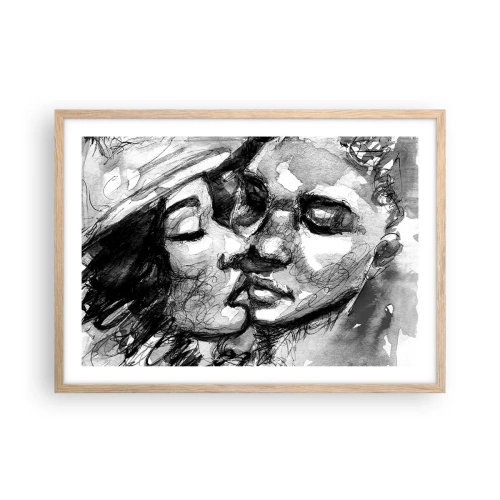 Een poster in een licht eiken lijst - Een teder moment - 70x50 cm