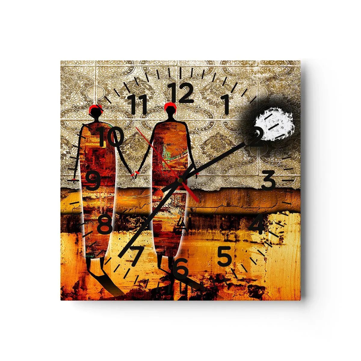 Wandklok - Klok - Etnische compositie in de kleuren van Afrika - 30x30 cm