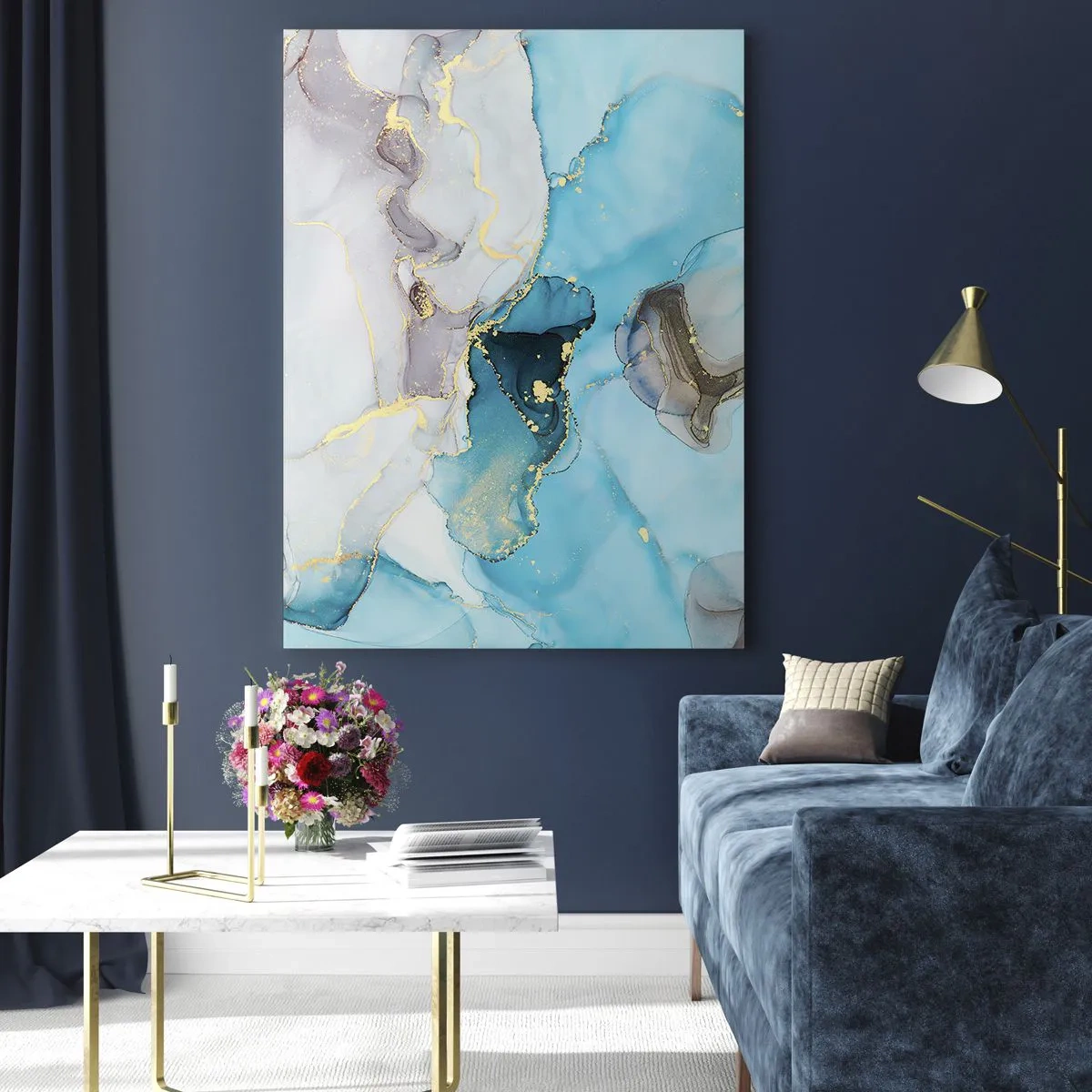 Schilderen op glas - Een studie van de ontmoeting van grijs en turkoois - 50x70 cm