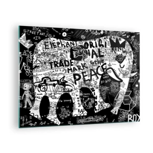 Schilderen op glas - Zwart-wit graffiti-afbeelding met thema's van vrede en vrijheid - 70x50cm - Rijke straatwereld - Moderne wanddecoratie voor woonkamer en slaapkamer ARTTOR