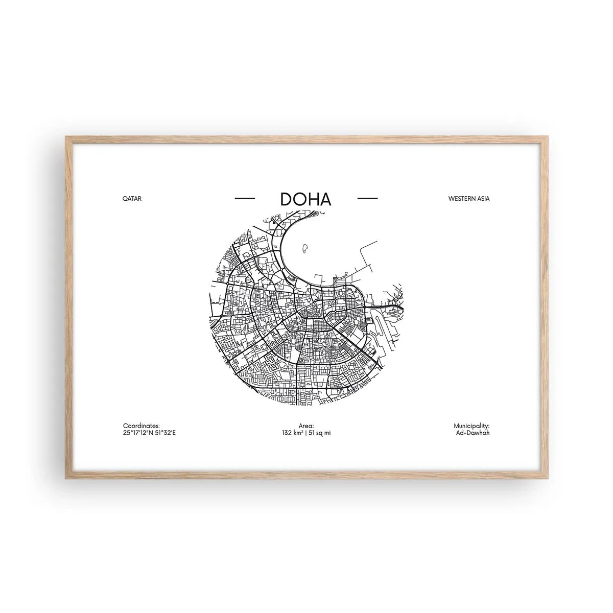 Een poster in een licht eiken lijst - Anatomie van Doha - 100x70 cm