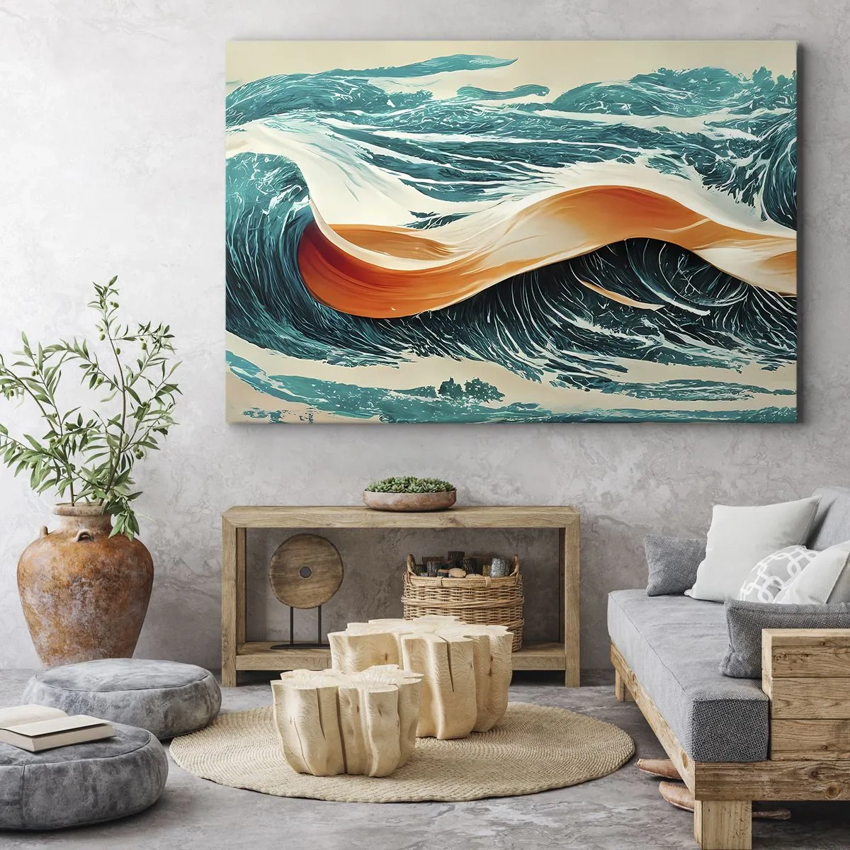 Schilderen op canvas - Dynamische zeegolven met abstract lint - 70x50cm - De droom van elke surfer - Moderne wanddecoratie voor woonkamer en slaapkamer ARTTOR