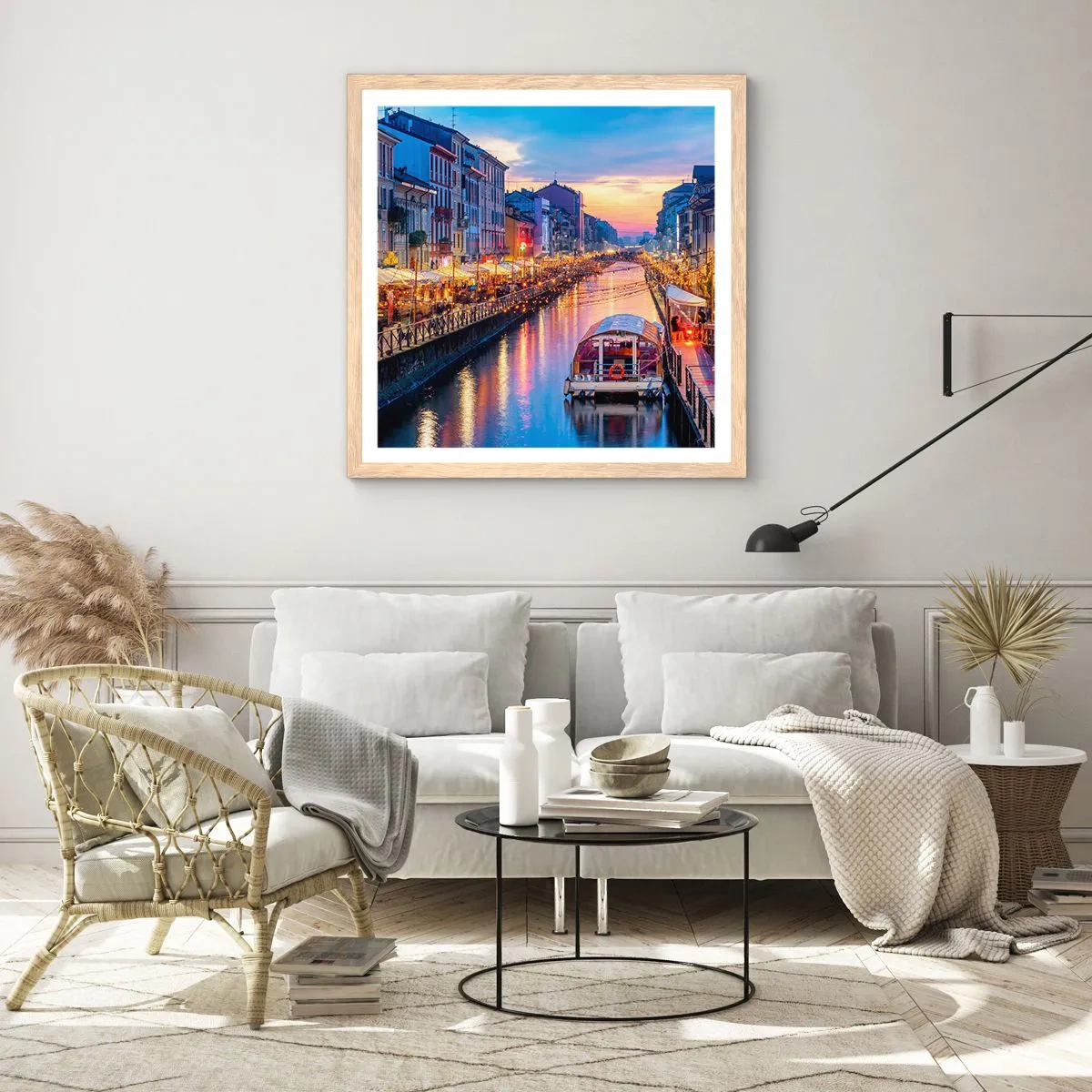 Een poster in een licht eiken lijst - Een avond vol licht en plezier - 50x50 cm