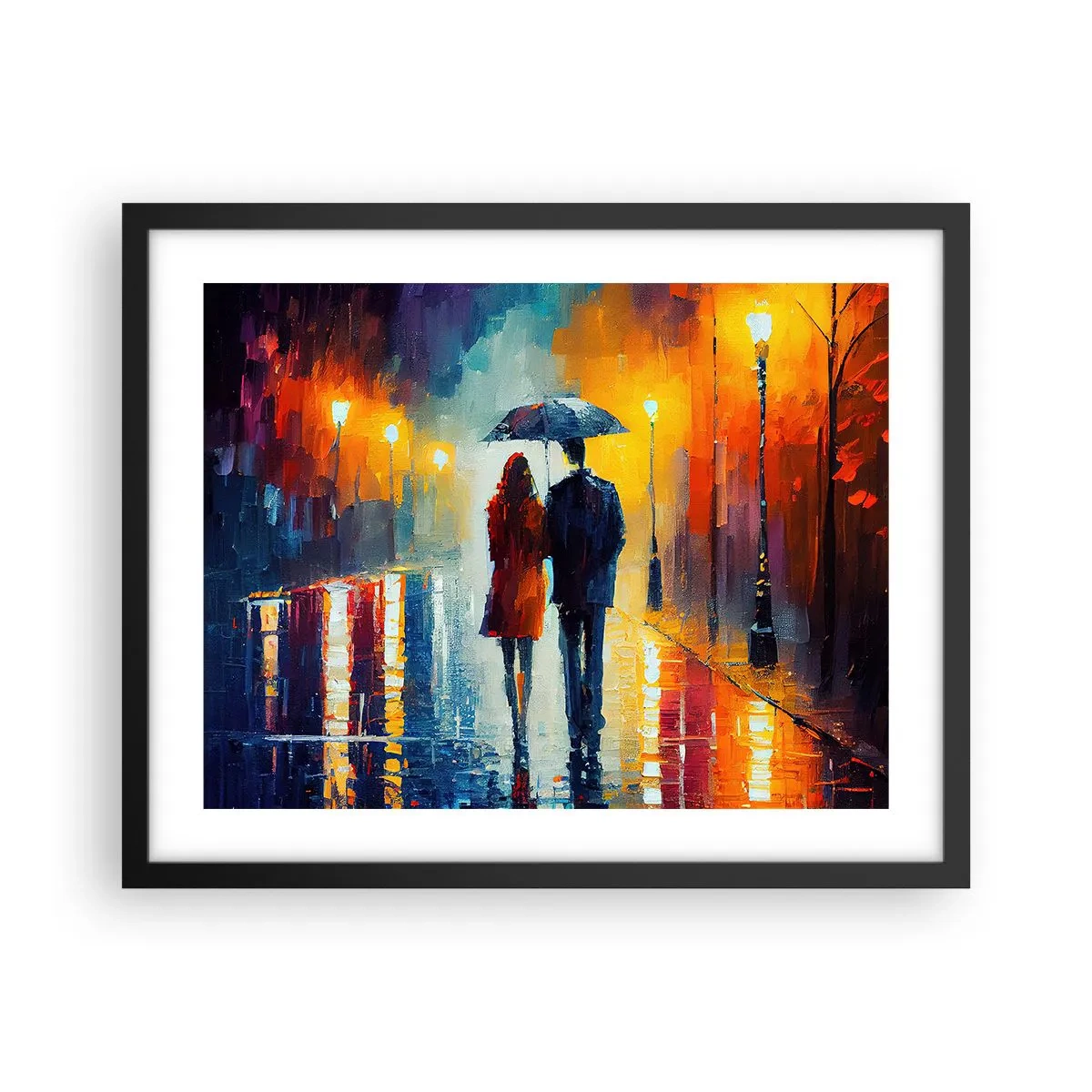 Poster in een zwarte lijst - Samen – een kleurrijke nacht - 50x40 cm