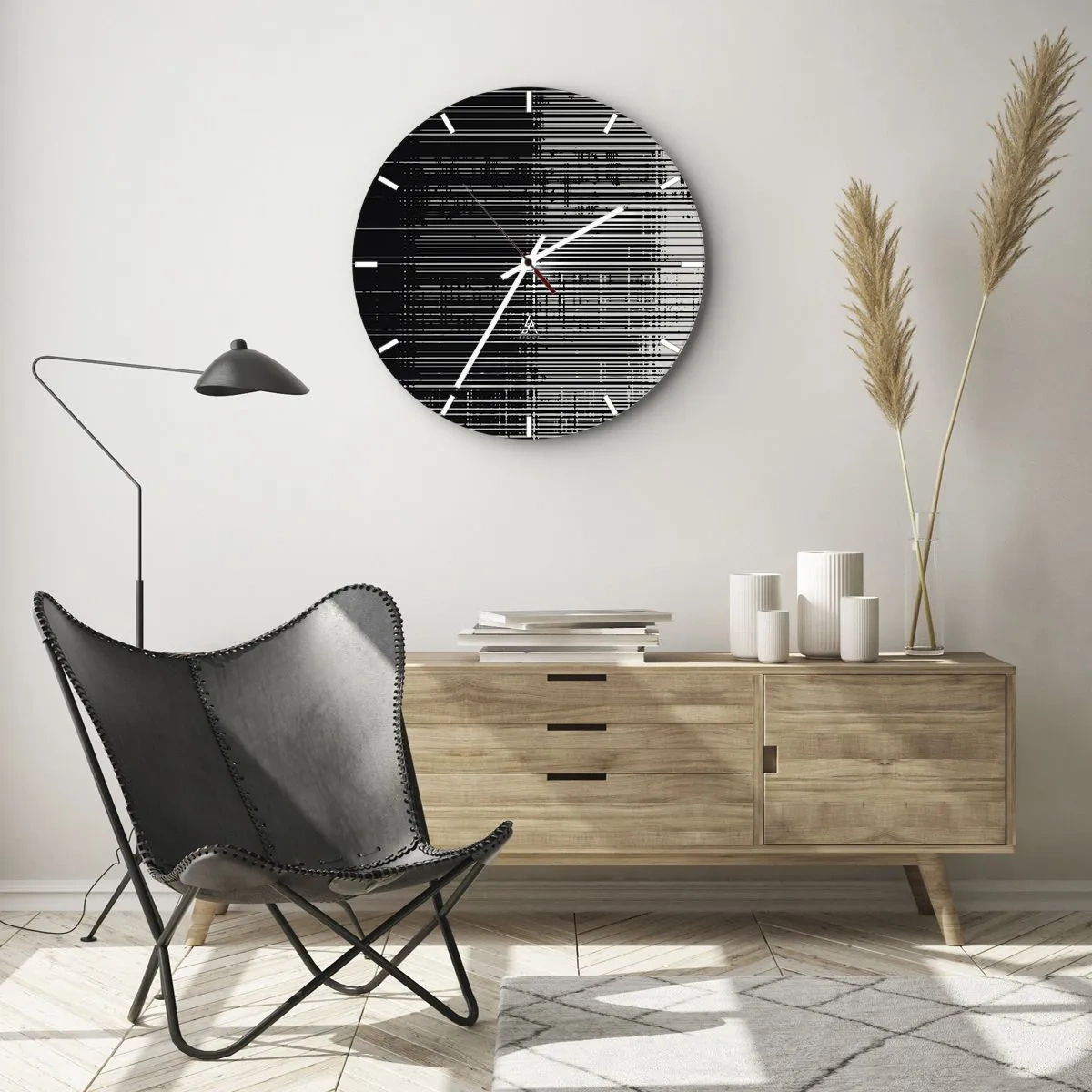 Wandklok - Klok - Zwarte en witte strepen creëren het effect van golven en trillingen - 30x30cm - Golven en vibraties - Moderne wanddecoratie voor woonkamer, keuken en slaapkamer ARTTOR