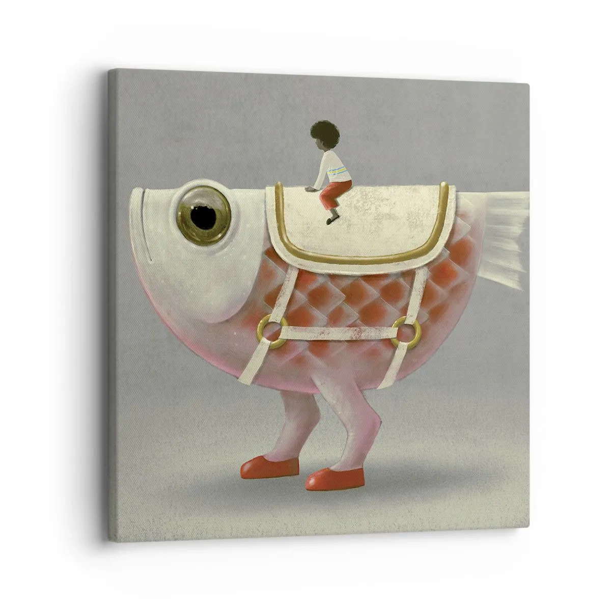 Schilderen op canvas - Ruiter op een surrealistische vis - 30x30 cm