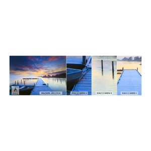 Fotobehang Monster Zelfklevend Deluxe Sticker - Violet-gouden kalmte - Landschap, Meer, Boot - 100x30 cm