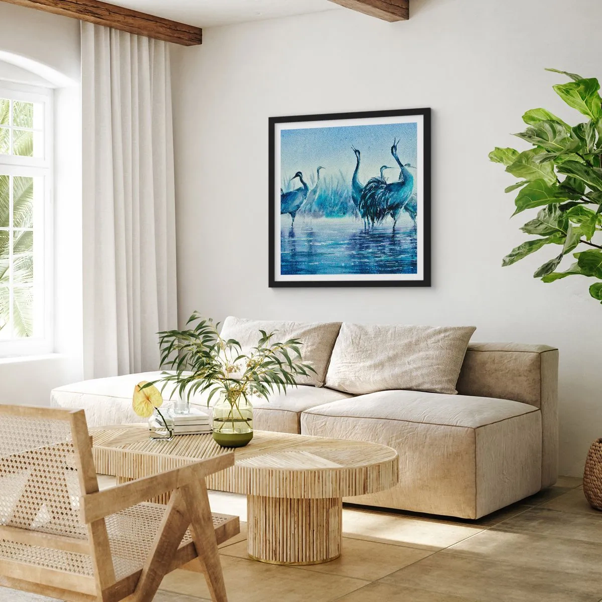 Poster in een zwarte lijst - Ochtendvergadering - 30x30 cm