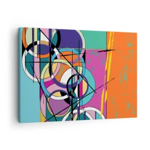 Schilderen op canvas - Kleurrijke abstractie met geometrische cirkels - 70x50cm - Wiel voor wiel - Moderne wanddecoratie voor woonkamer en slaapkamer ARTTOR
