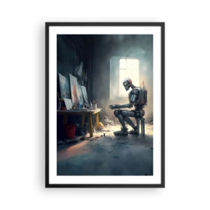 Poster in een zwarte lijst - Robotkunstenaar schildert schilderijen in zijn atelier - 50x70cm - De scheppingsdaad - Moderne wanddecoratie voor woonkamer en slaapkamer ARTTOR