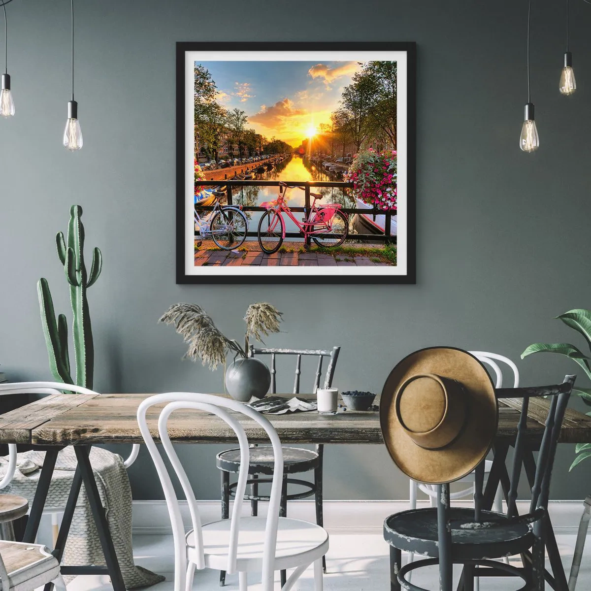 Poster in een zwarte lijst - Lenteochtend in Amsterdam - 30x30 cm