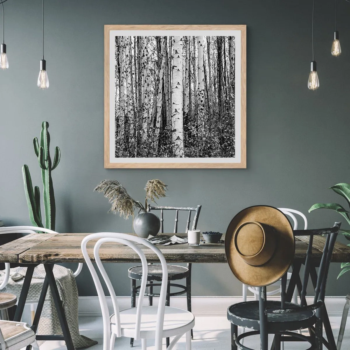 Een poster in een licht eiken lijst - Berken colonnade - 40x40 cm