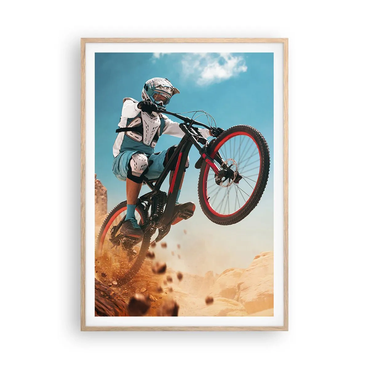 Een poster in een licht eiken lijst - Fiets waanzin demon - 70x100 cm
