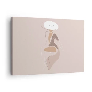 Schilderen op canvas - Minimalistisch silhouet van een vrouw met een hoed - 70x50cm - Een dame zijn - Moderne wanddecoratie voor woonkamer en slaapkamer ARTTOR