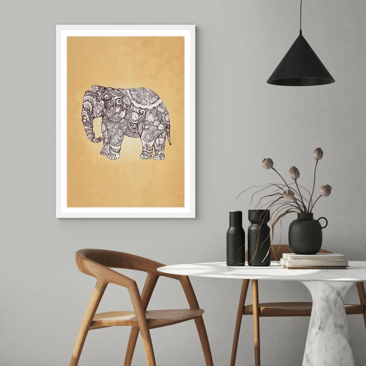 Poster in een witte lijst - De olifant heeft zichzelf bedekt - 50x70 cm