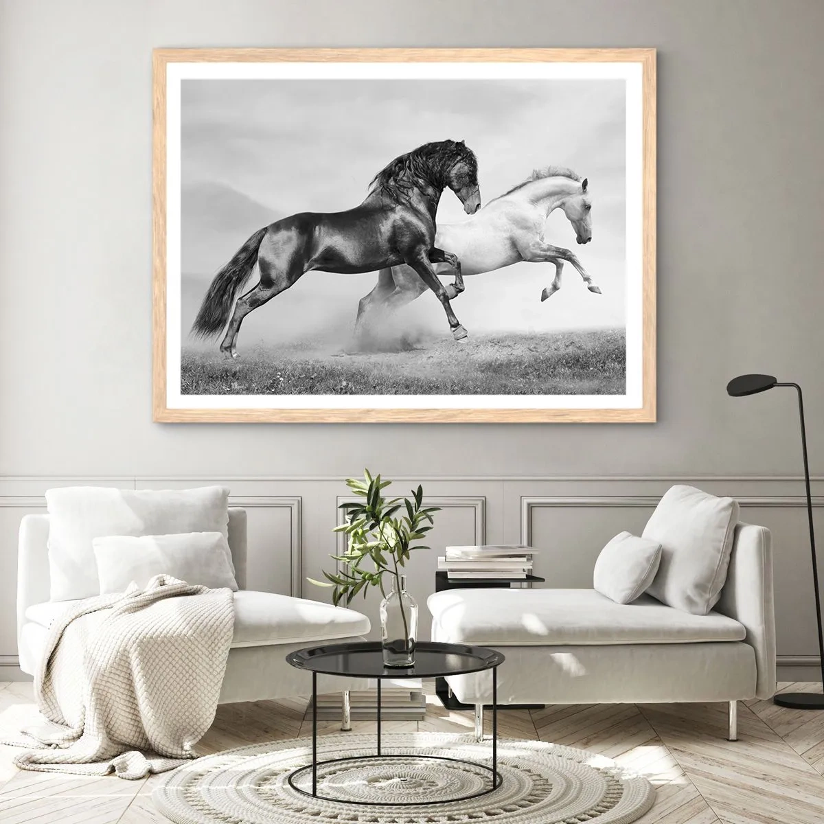 Een poster in een licht eiken lijst - Engelen en duivels - 100x70 cm