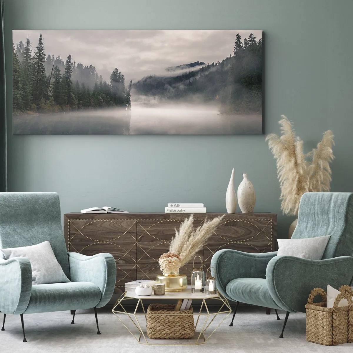 Schilderen op canvas - In reflectie, in de mist - 100x40 cm