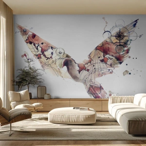 Fotobehang Standard Eco - Artistieke tekening van een vliegende adelaar in een landkaartstijl op een witte achtergrond - 100x70cm - Een bovenhandse wandelaar - Moderne wanddecoratie voor woonkamer en slaapkamer ARTTOR