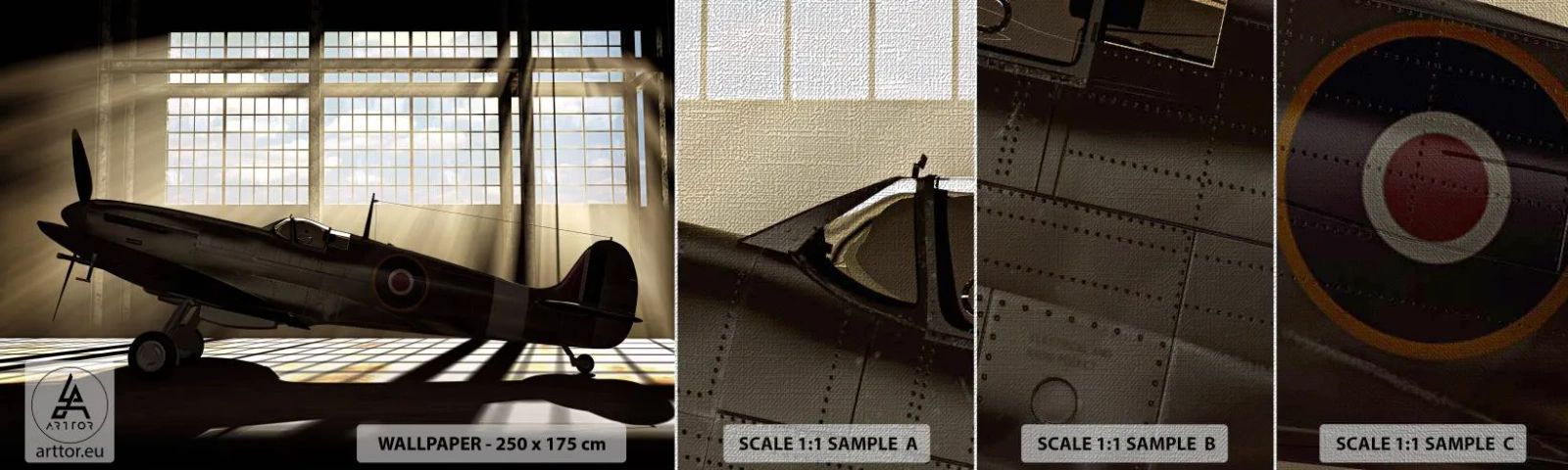 Fotobehang Monster Premium Canvas - De rust van een krijger - Vliegtuigen, Luchtvaarthangar, Vliegtuig - 100x30 cm