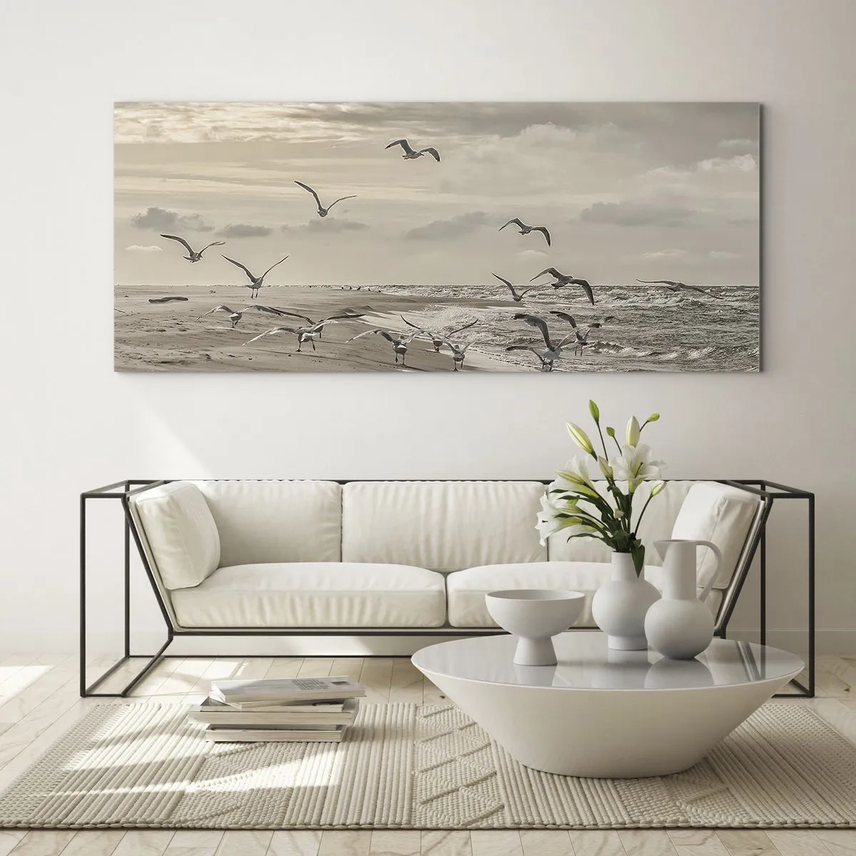 Schilderen op glas - Het geluid van de zee, het zingen van vogels - 120x50 cm