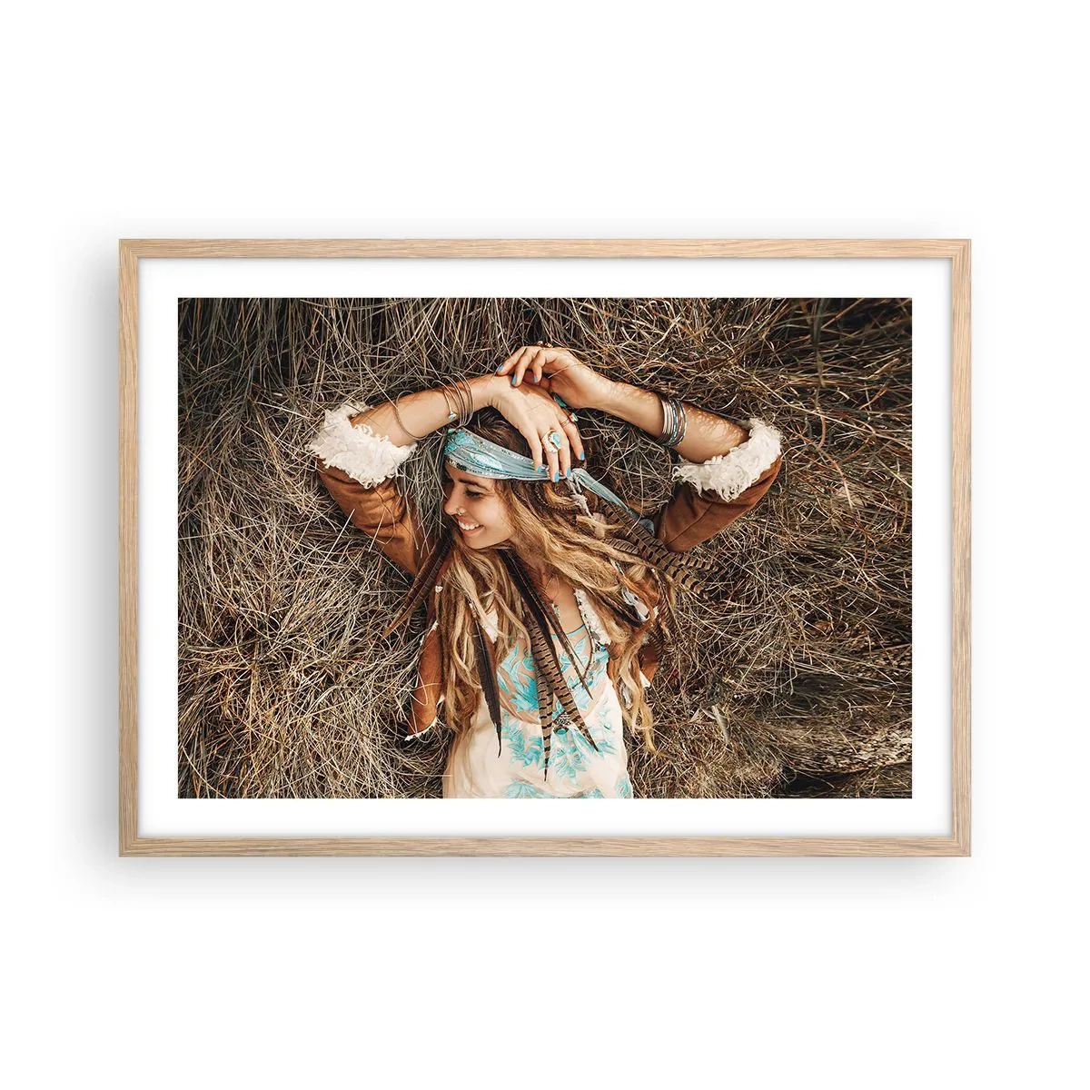 Een poster in een licht eiken lijst - Op weg naar de zomer van de liefde - 70x50 cm