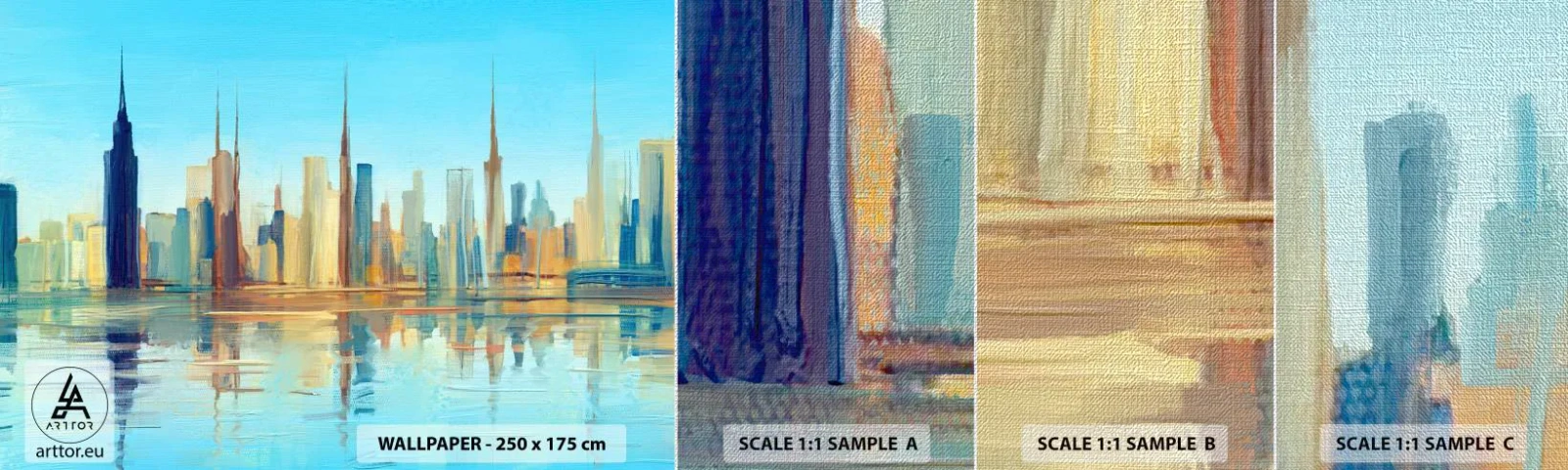 Fotobehang Monster Premium Canvas - Een zonnige metropool - Stad, Architectuur, Deel - 100x30 cm