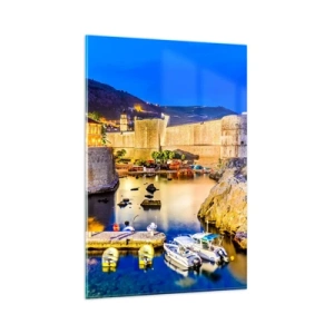 Schilderen op glas - Verlichte nacht aan de Adriatische Zee - 80x120 cm