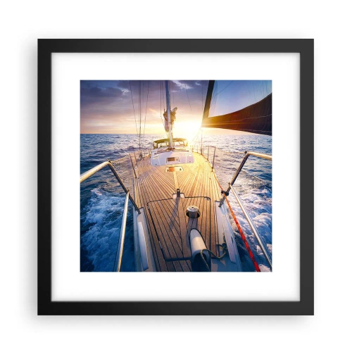 Poster in een zwarte lijst - Lopend op de golven - 30x30 cm
