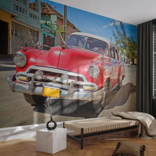 Zelfklevend Fotobehang Deluxe Sticker - Alleen in Cuba - Automobiel, Vintage auto, Architectuur - 250x175 cm