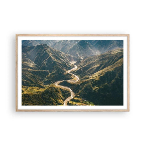 Een poster in een licht eiken lijst - Recht uit het hart van de bergen - 91x61 cm