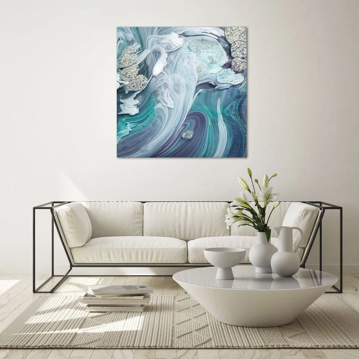 Schilderen op glas - Stromingen van hemelsblauw - 60x60 cm