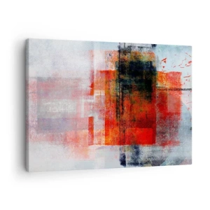 Schilderen op canvas - Abstracte geometrische compositie met rode en oranje accenten - 70x50cm - Een gloeiende compositie  - Moderne wanddecoratie voor woonkamer en slaapkamer ARTTOR