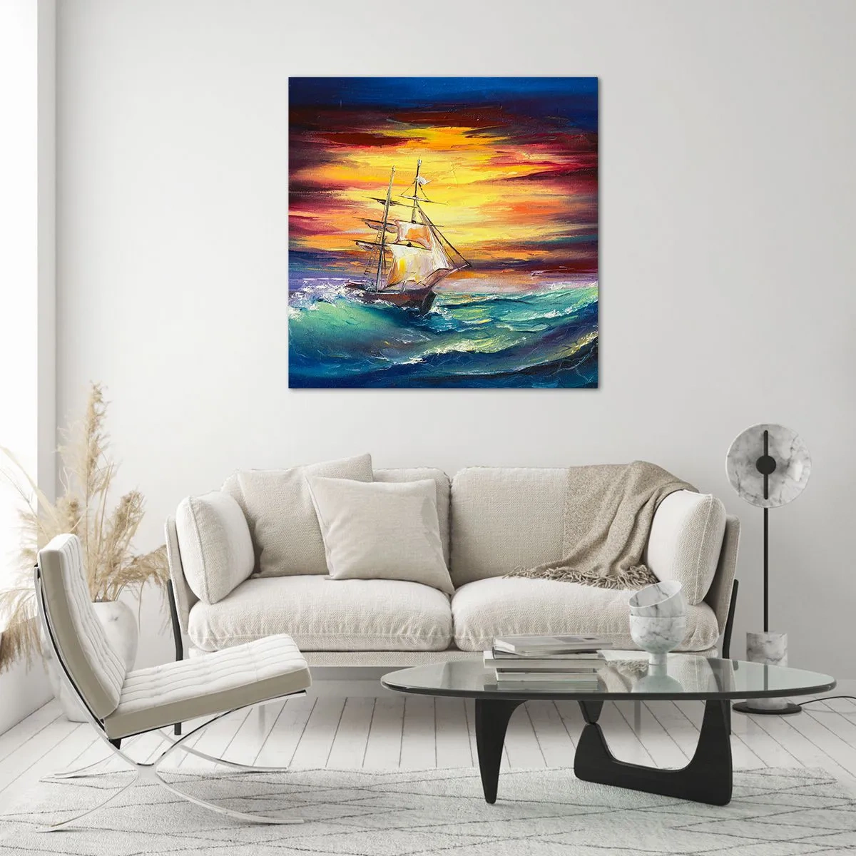 Schilderen op glas - Dapper onder de golven - 70x70 cm
