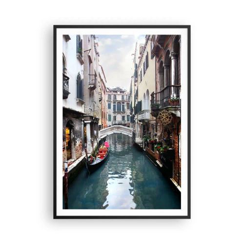 Poster in een zwarte lijst - Venetiaans landschap met een gondel en een brug - 70x100 cm