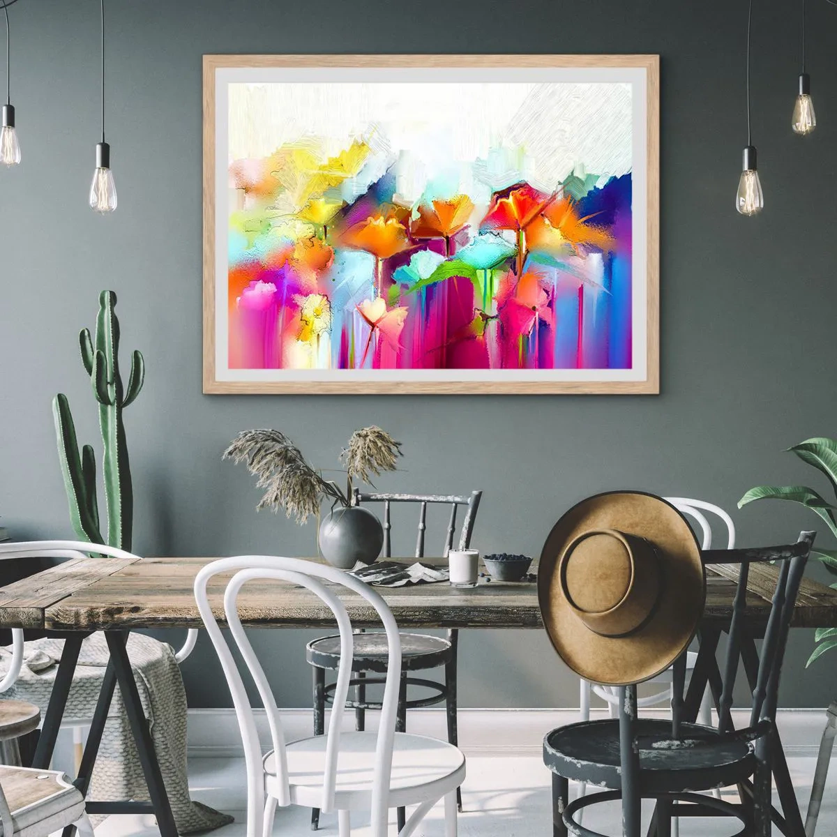 Een poster in een licht eiken lijst - De regenboog is tot bloei gekomen - 50x40 cm