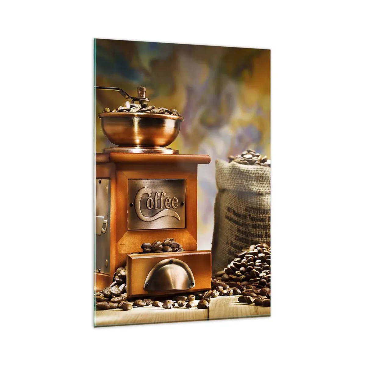 Schilderen op glas - Het knarsen van granen, het geratel van een grinder - 80x120 cm