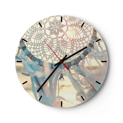 Wandklok - Klok - Dromenvanger van kant met linten in de stralen van de zonsondergang - 30x30cm - Kanten totem - Moderne wanddecoratie voor woonkamer, keuken en slaapkamer ARTTOR