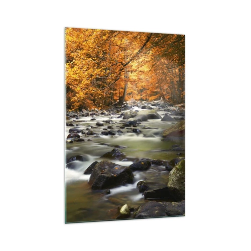 Schilderen op glas - Een stroom in een gouden bos - 70x100 cm