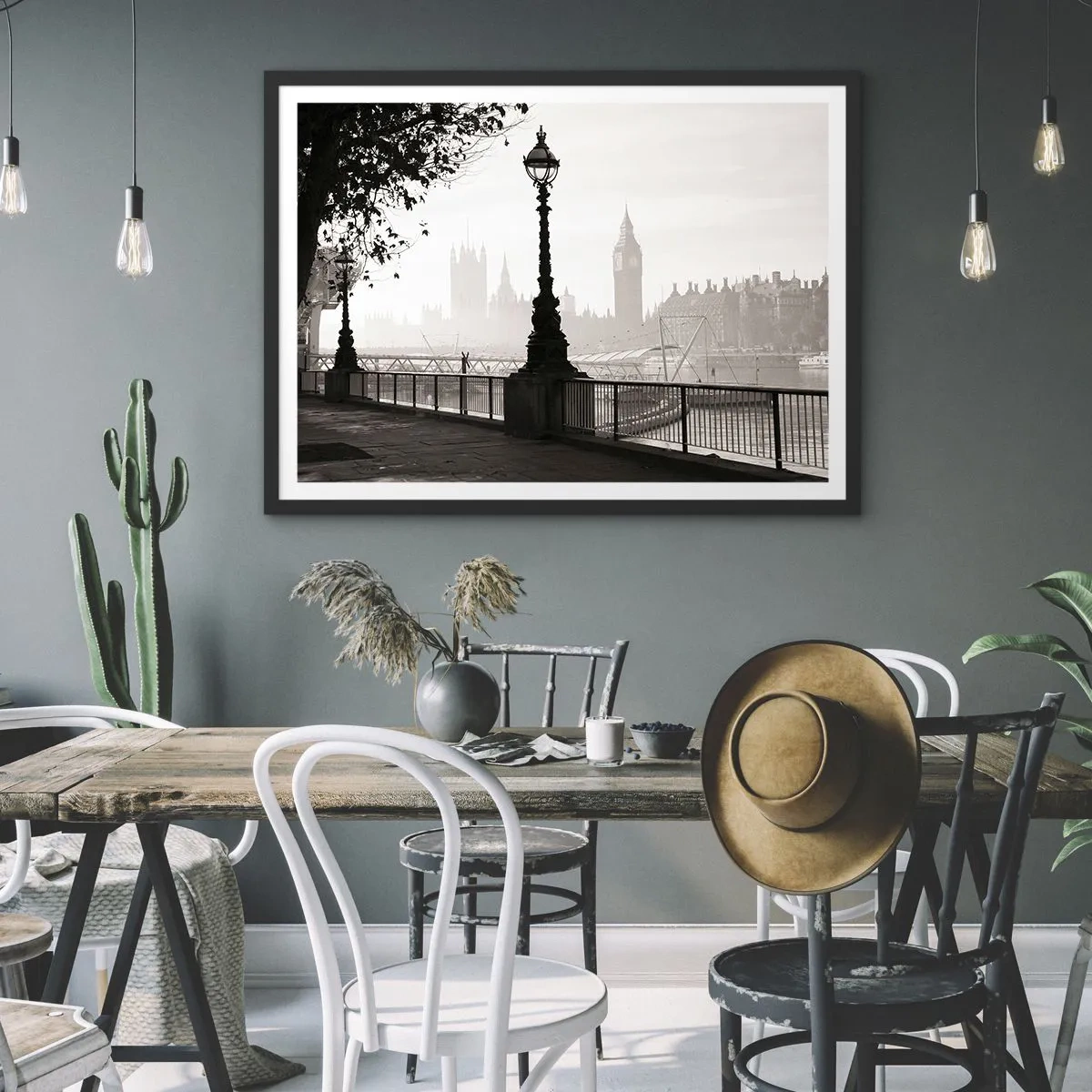 Poster in een zwarte lijst - Ochtend in Londen - 100x70 cm