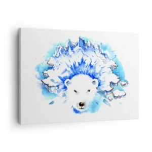 Schilderen op canvas - Artistieke aquarel van een ijsbeer met een ijzig motief - 70x50cm - De koning van het Noordpoolgebied in een ijskroon - Moderne wanddecoratie voor woonkamer en slaapkamer ARTTOR