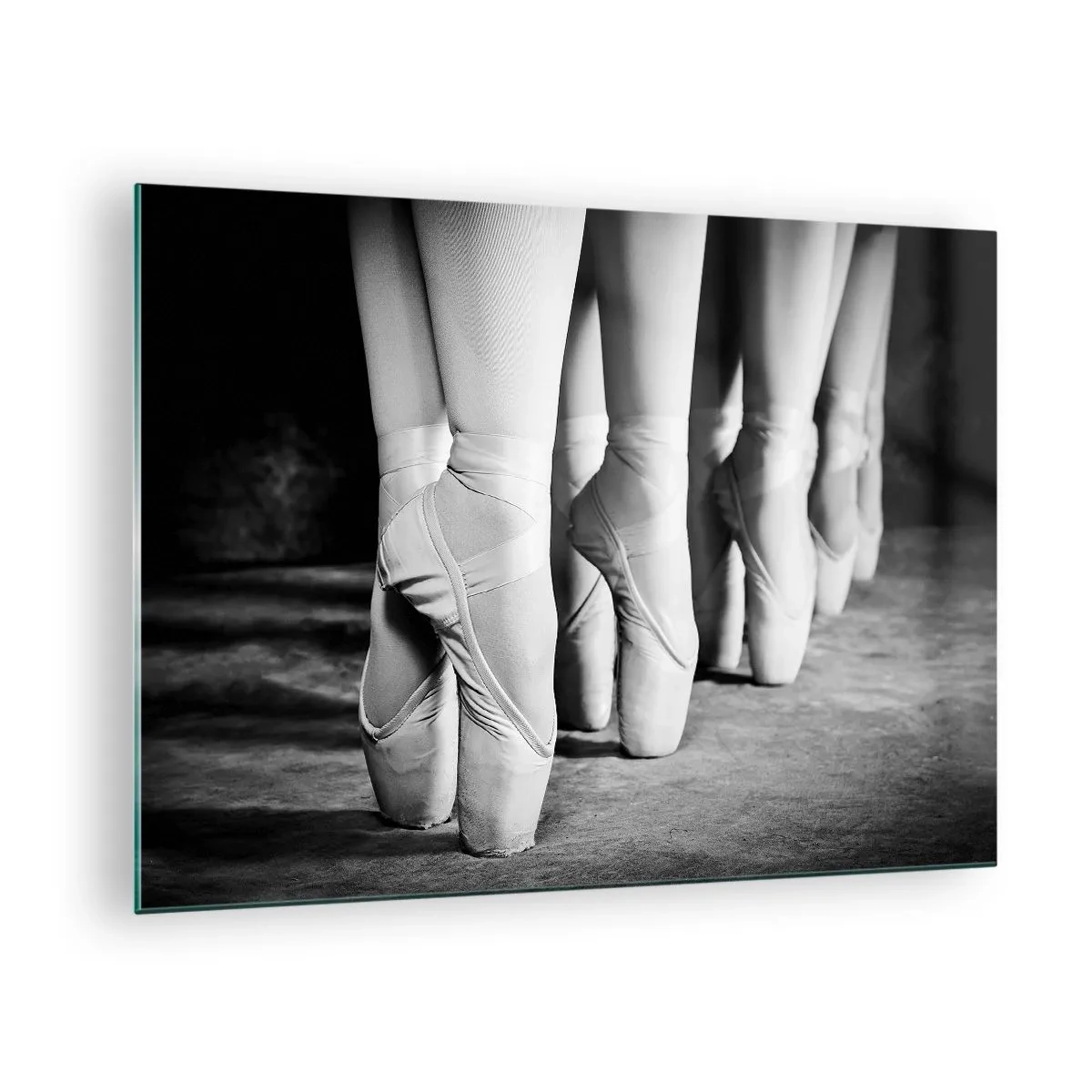 Schilderen op glas - Ballerina's op pointe in een zwart-witte setting - 70x50cm - Samen, lichtjes - Moderne wanddecoratie voor woonkamer en slaapkamer ARTTOR