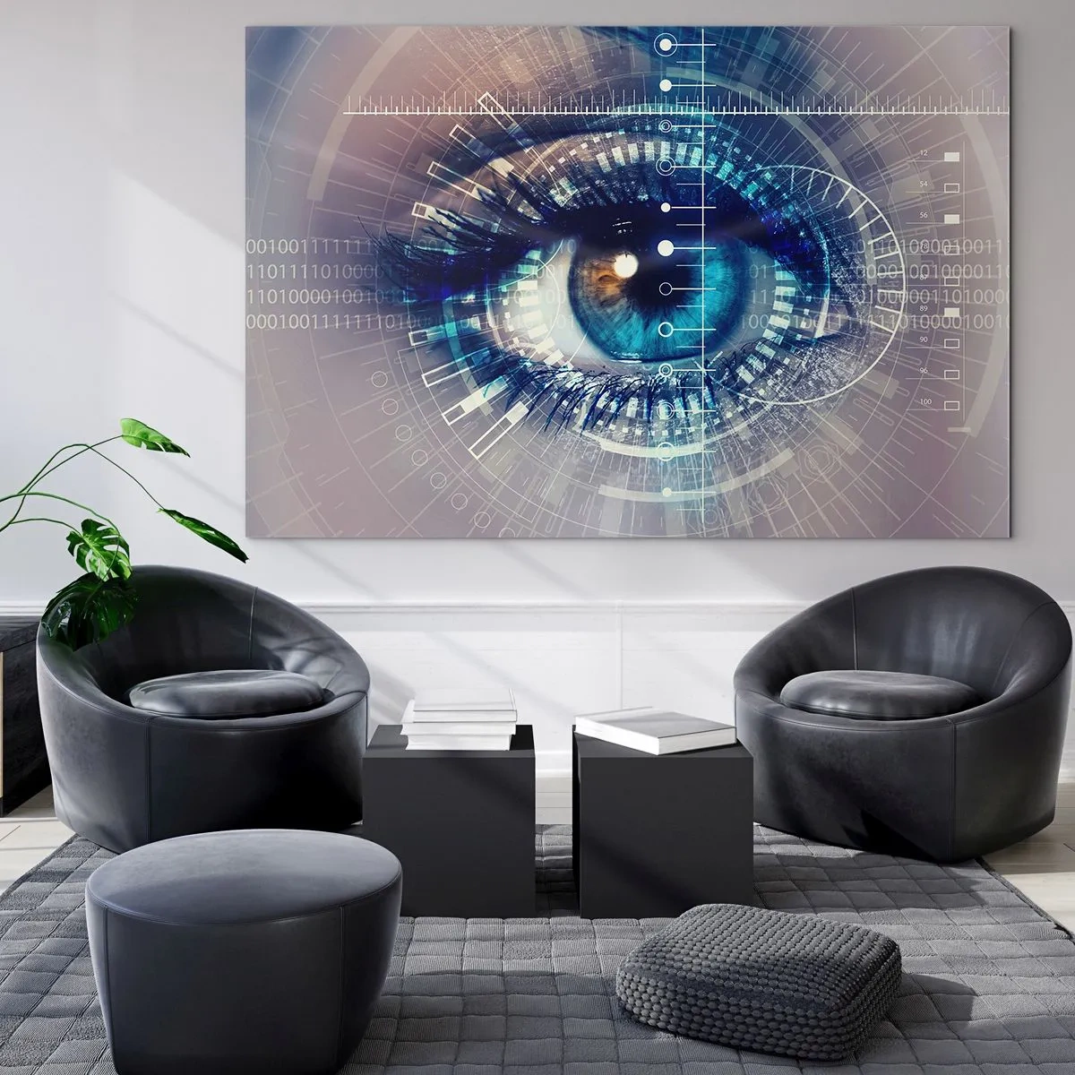 Schilderen op glas - Een digitaal oog met een futuristisch technologie- en datathema - 70x50cm - Je denkt dat je me kent - Moderne wanddecoratie voor woonkamer en slaapkamer ARTTOR