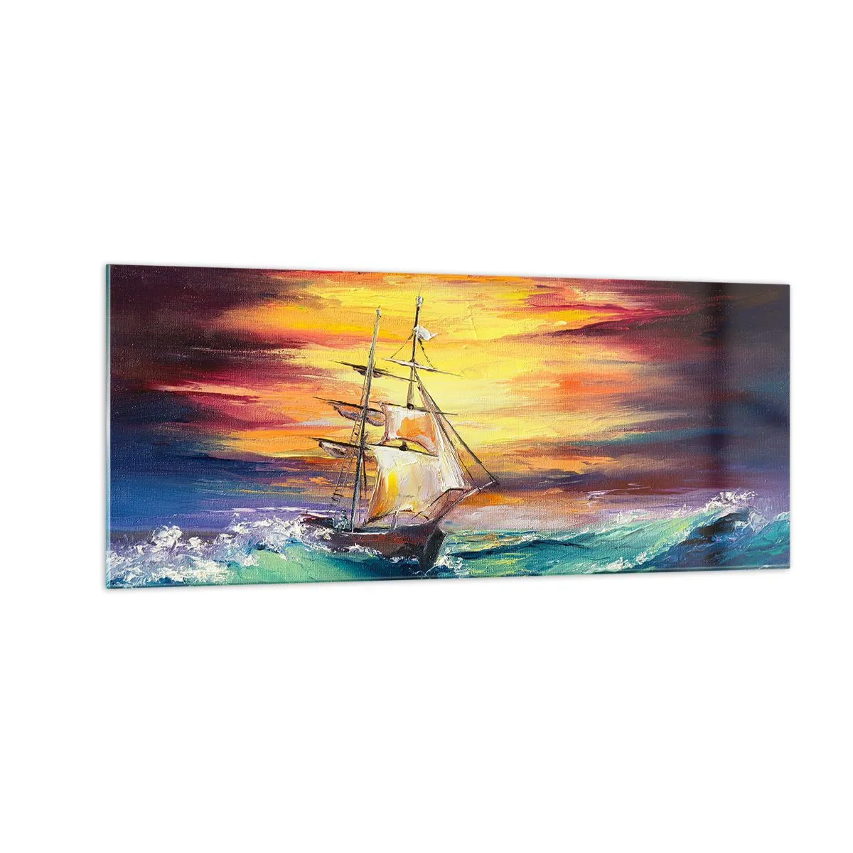 Schilderen op glas - Dapper onder de golven - 100x40 cm