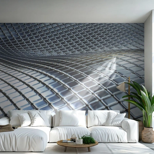 Fotobehang op maat Premium Sand - Metallic zilveren golf - Abstractie, Grafisch, Deel