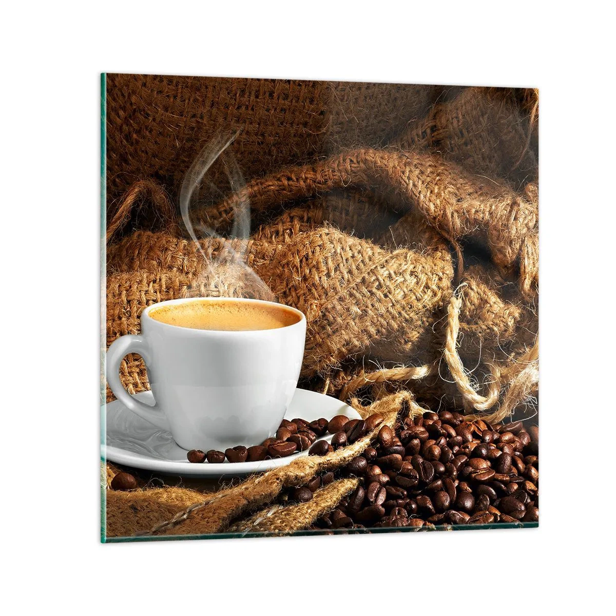 Schilderen op glas - De geur van mokka en de dikte van de honingvloeistof - 70x70 cm
