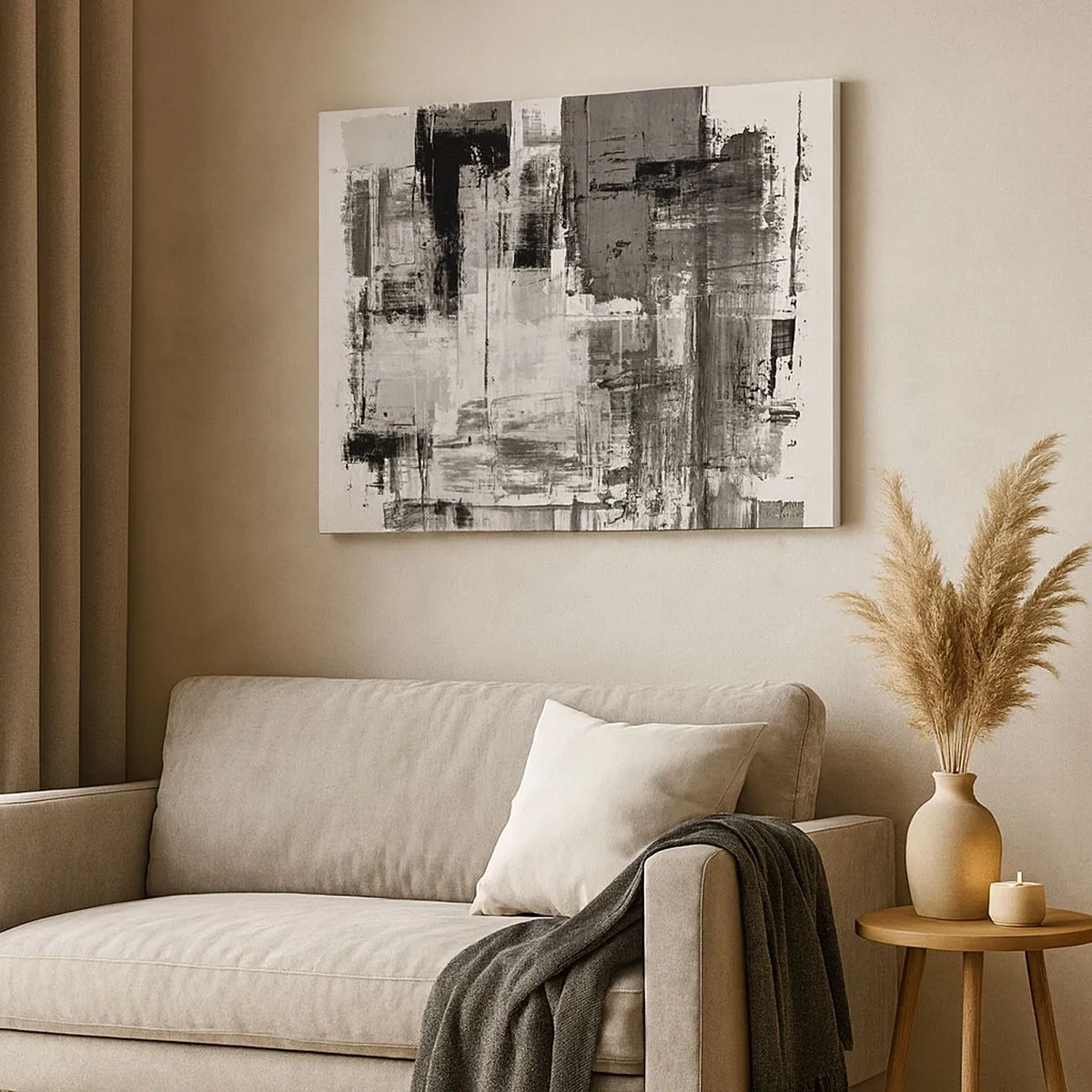 Schilderen op canvas - Abstracte compositie in zwart, wit en grijs - 70x50cm - Grijs is prachtig - Moderne wanddecoratie voor woonkamer en slaapkamer ARTTOR