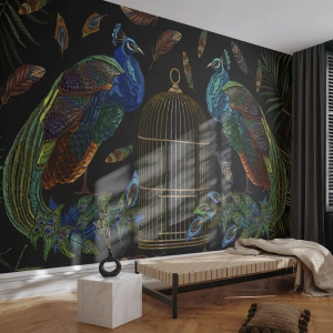 Fotobehang Premium Sand - In koninklijke gewaden - Abstractie, Pauw, Pauwenveer - 400x280 cm